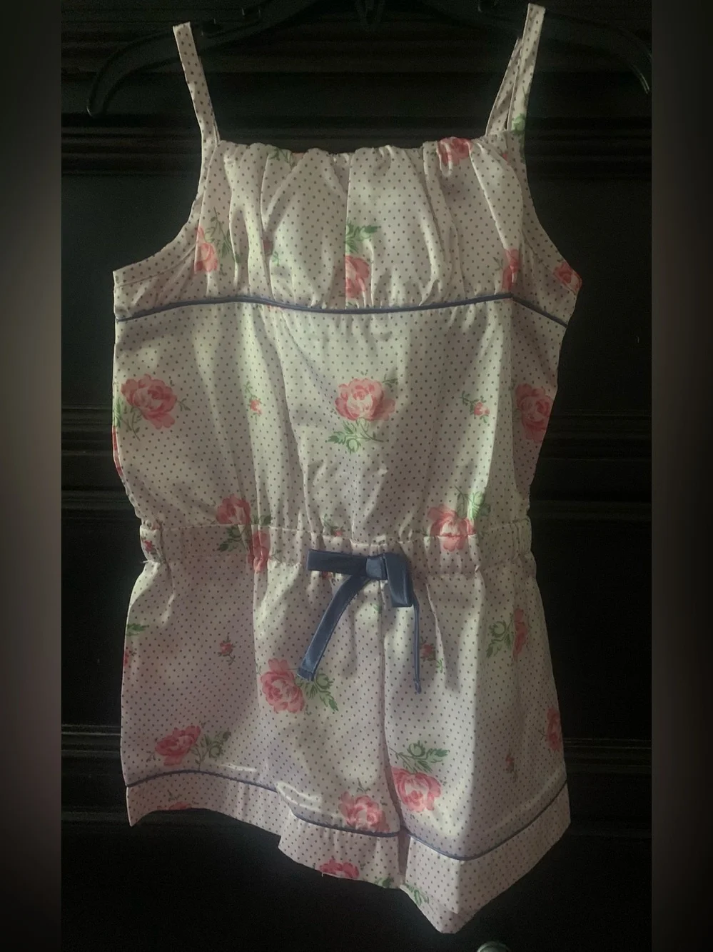 Laura Ashley Pink Floral Polka Dot Tie-Waist Romper